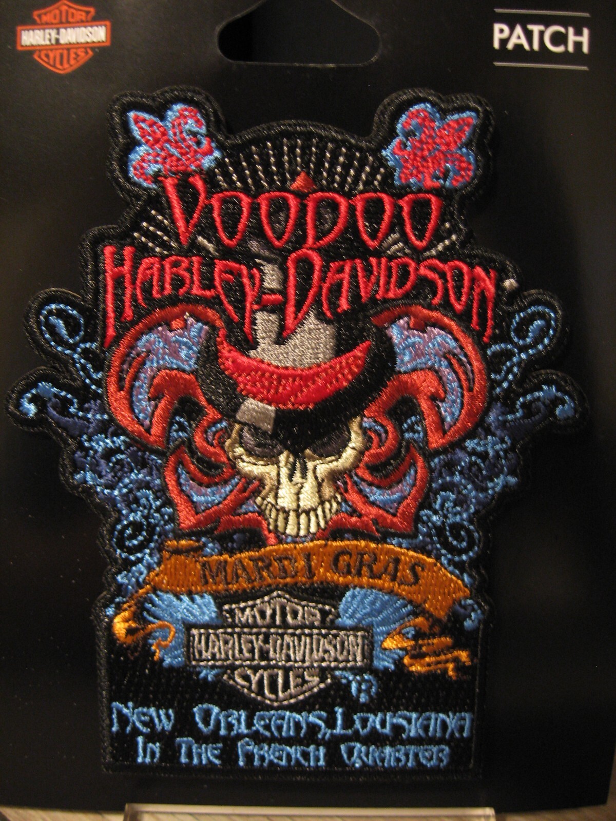 Voodoo Harley Davidson Emblem Sew On Patch - Mardi Gras Skull - New Orleans, LA