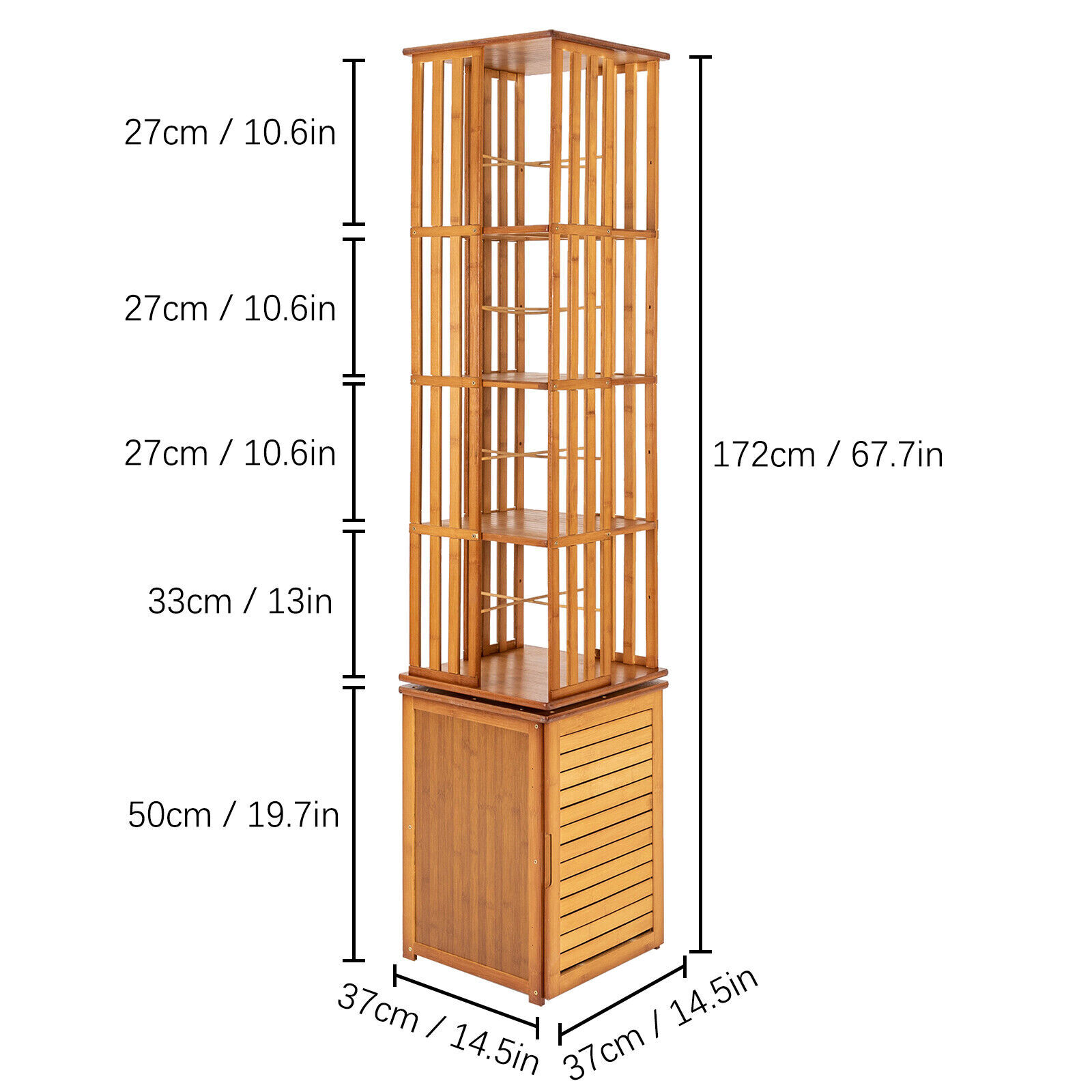 360° Rotating Bookshelf Wood Bookcase Storage Shelf Freestanding Display Rack US