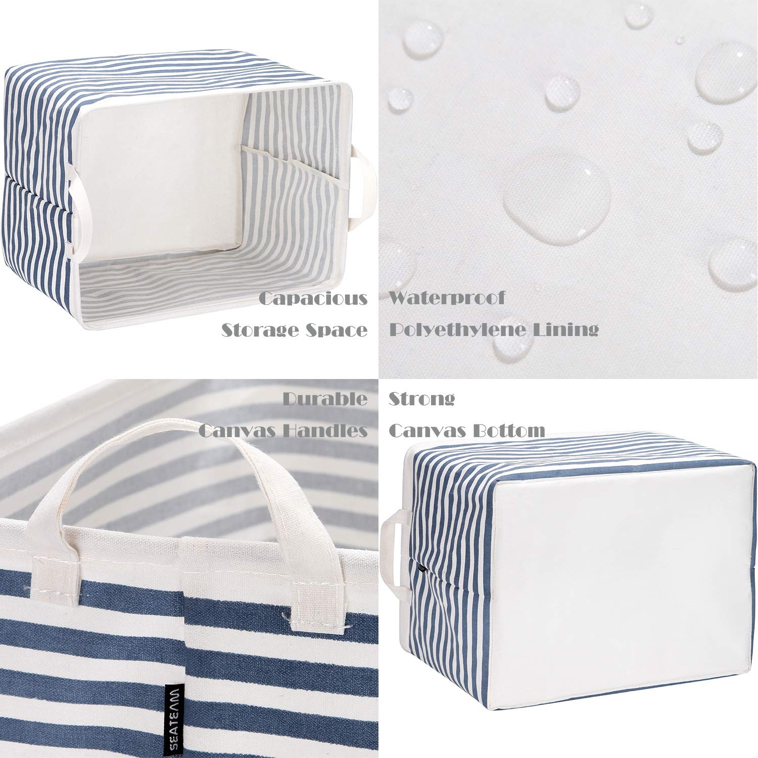 Collapsible Canvas Fabric Storage Basket with Handles, Rectangle Waterproof S...