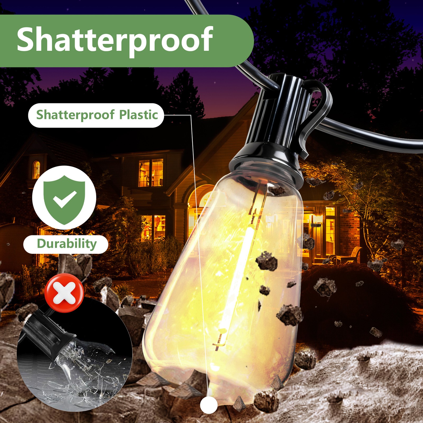 100FT Solar String Lights Outdoor Waterproof Patio w Remote Control 32 ST38 Bulb