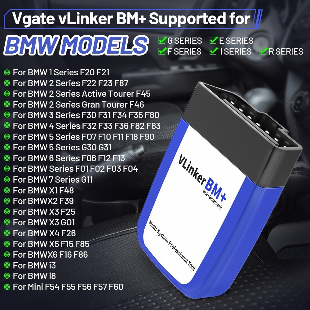 Vgate vLinker BM+ ELM327 OBD2 Diagnostic Scanner Tool BIMMERCODE For IOS Android