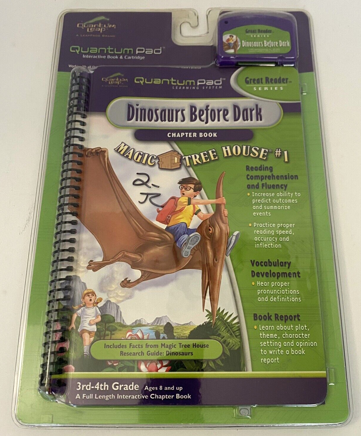 Leap Frog Quantum Pad Dinosaurs Before Dark Magic Tree House Book/Cartridge NEW