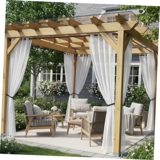 Outdoor Sheer Curtains for Patio Waterproof 4 54"W x 84"L (Pack of 4) White