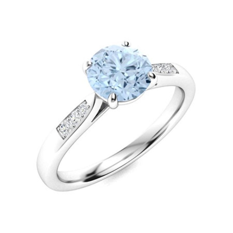Sterling Silver Aquamarine Stone Prong Solitaire Art Deco New Ring Jewelry