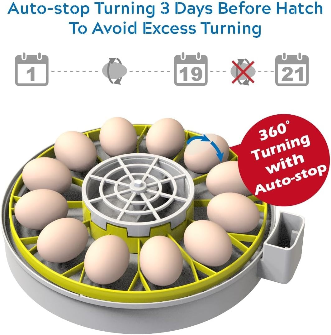 12 Egg Incubator with Humidity Display, Egg Candler, Automatic Egg Turner, fo...