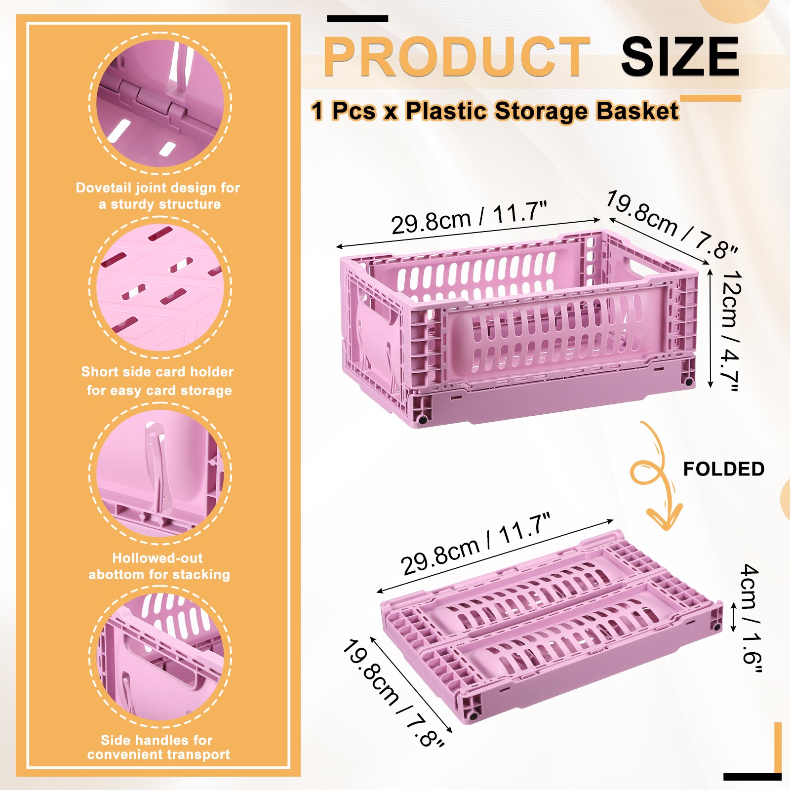 Collapsible Crates, 11.7x7.8x4.7" Small Plastic Storage Baskets, Rose Red