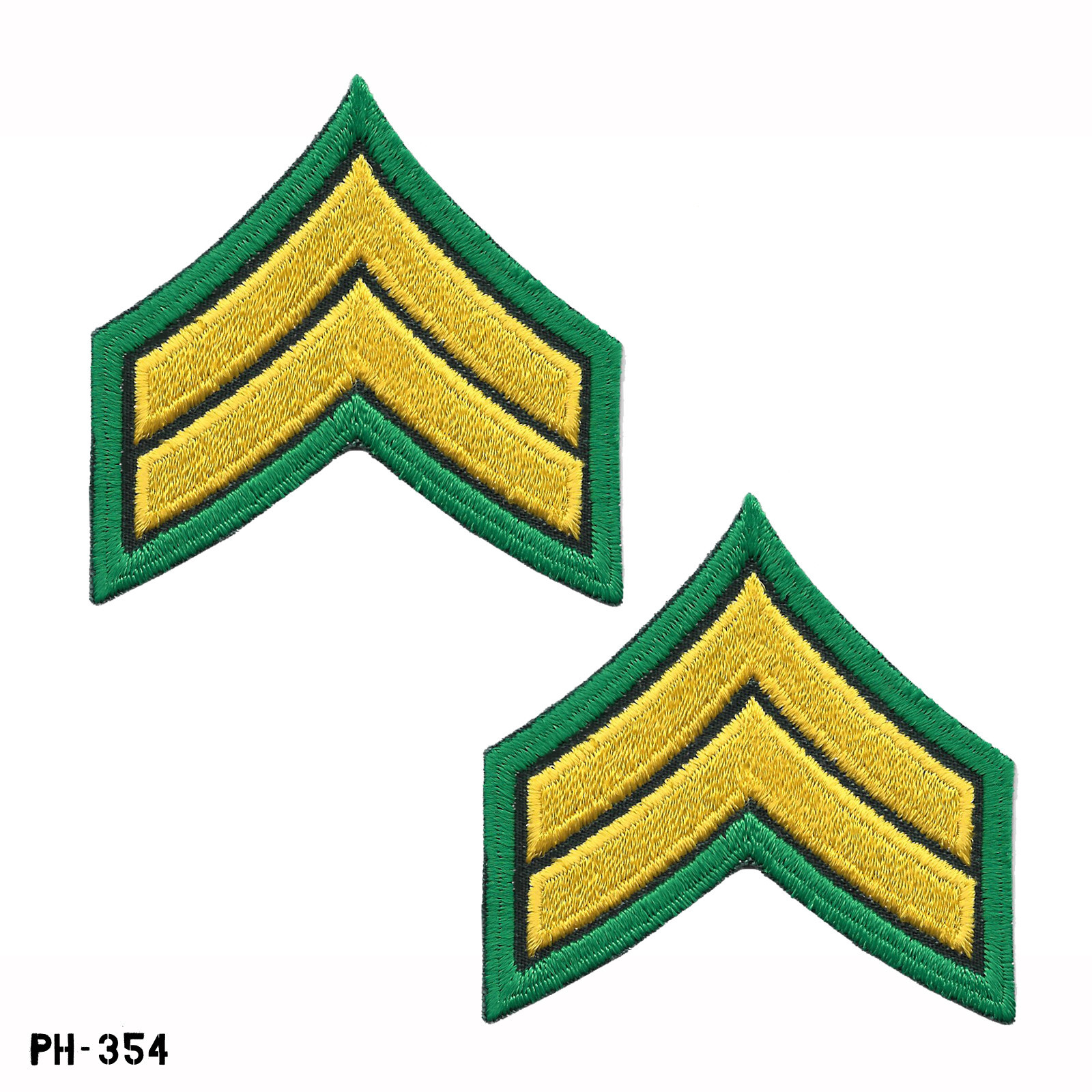 Corporal Chevron Sleeve Rank Patches, Pair ~ Green/Yellow ~ Gemsco USA ~ NEW