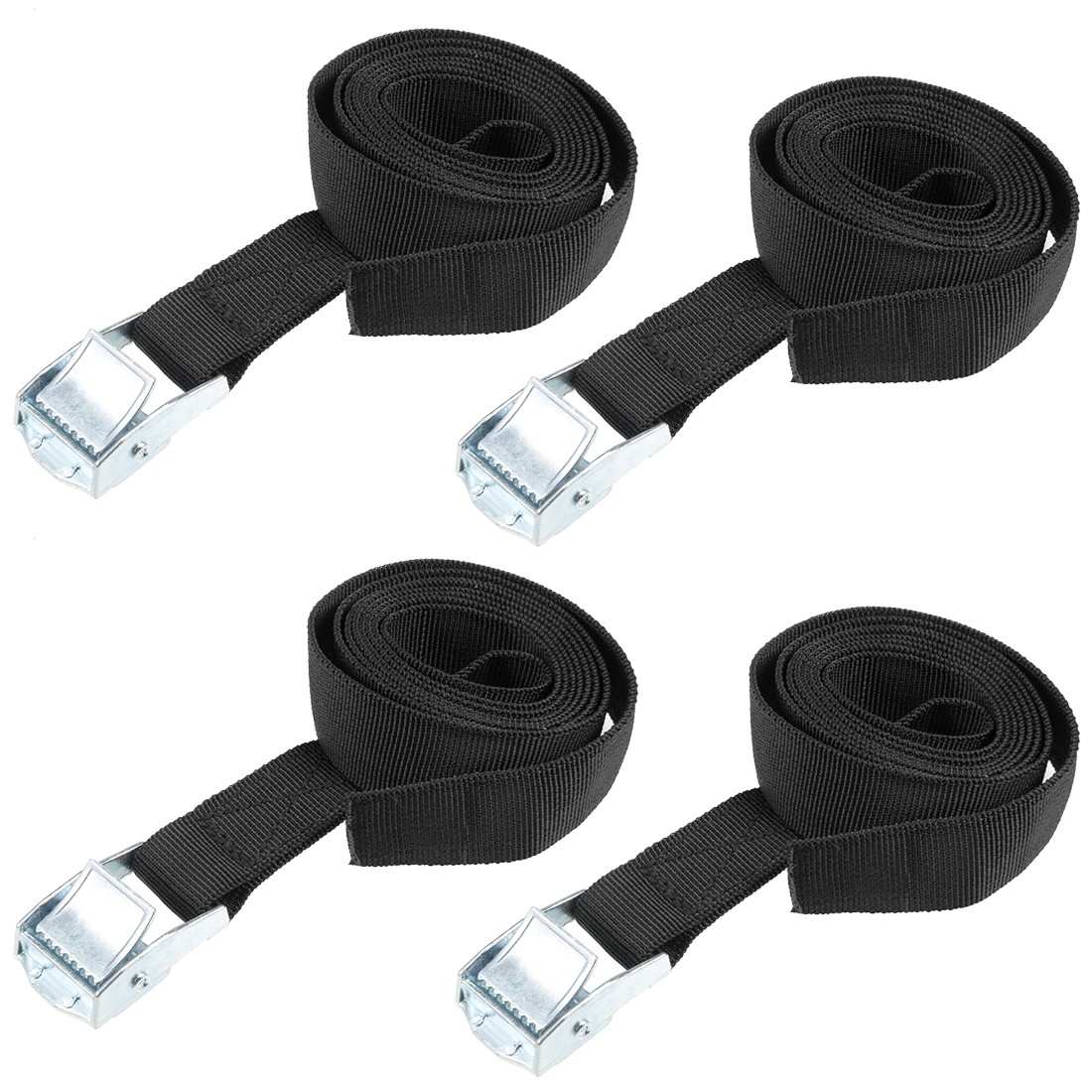 1.5Mx25mm Lashing Strap Cargo Tie Down Cam Lock Buckle Up to 80Kg, Black, 4Pcs