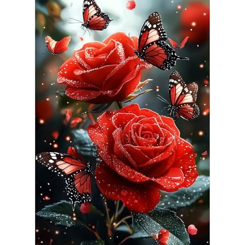 Lxmsja Kits de arte de diamantes de rosa roja para adultos, kits de WX9797-Rojo