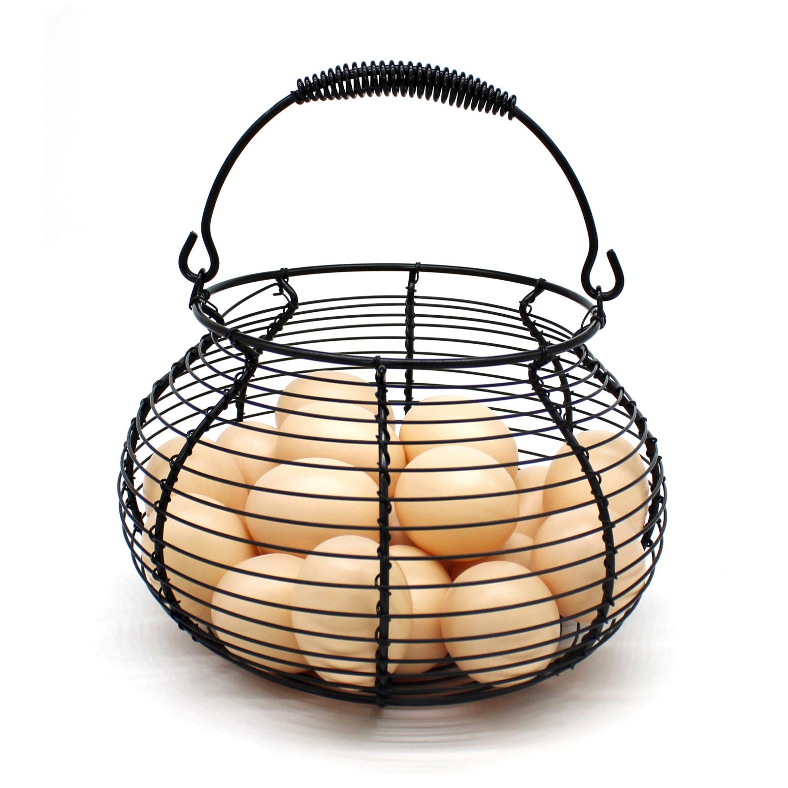 Vintage Wire Egg Basket with Swing Handle - Rustic Gathering Storage, Black