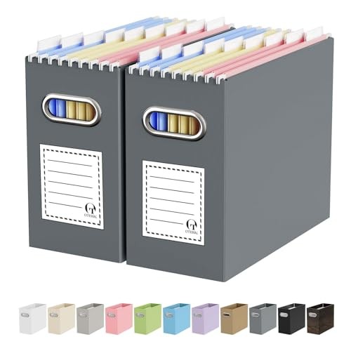 File Organizer Box, Portable Collapsible Letter Size - 2 Packs Dark Grey