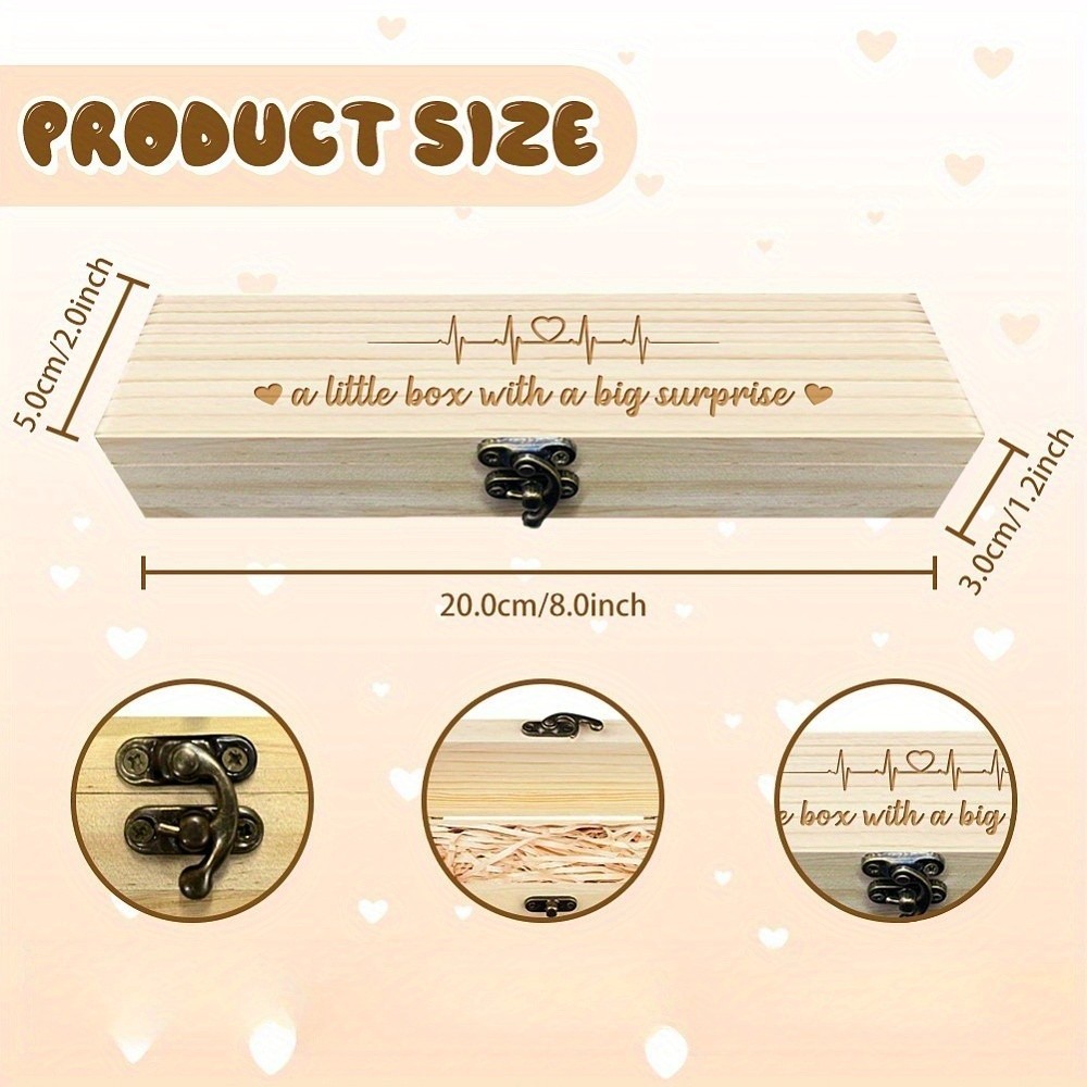 1pc Rectangle Wooden Pregnancy Test Keepsake box with Lock Annouced