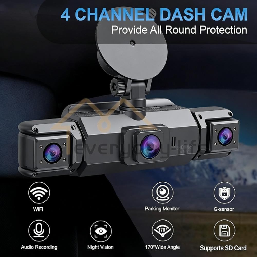 360° Dash Cam Front and Rear Inside,4 Channel Camera FHD 1080P Recorder G-Sensor