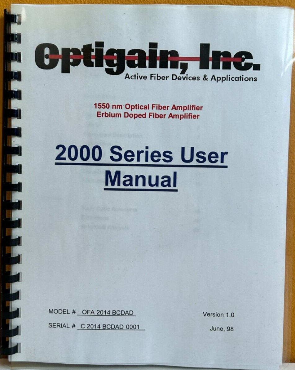 Optigain, Inc. OFA2014BCDAD 1998 Version 1.0 2000 Series User Manual.