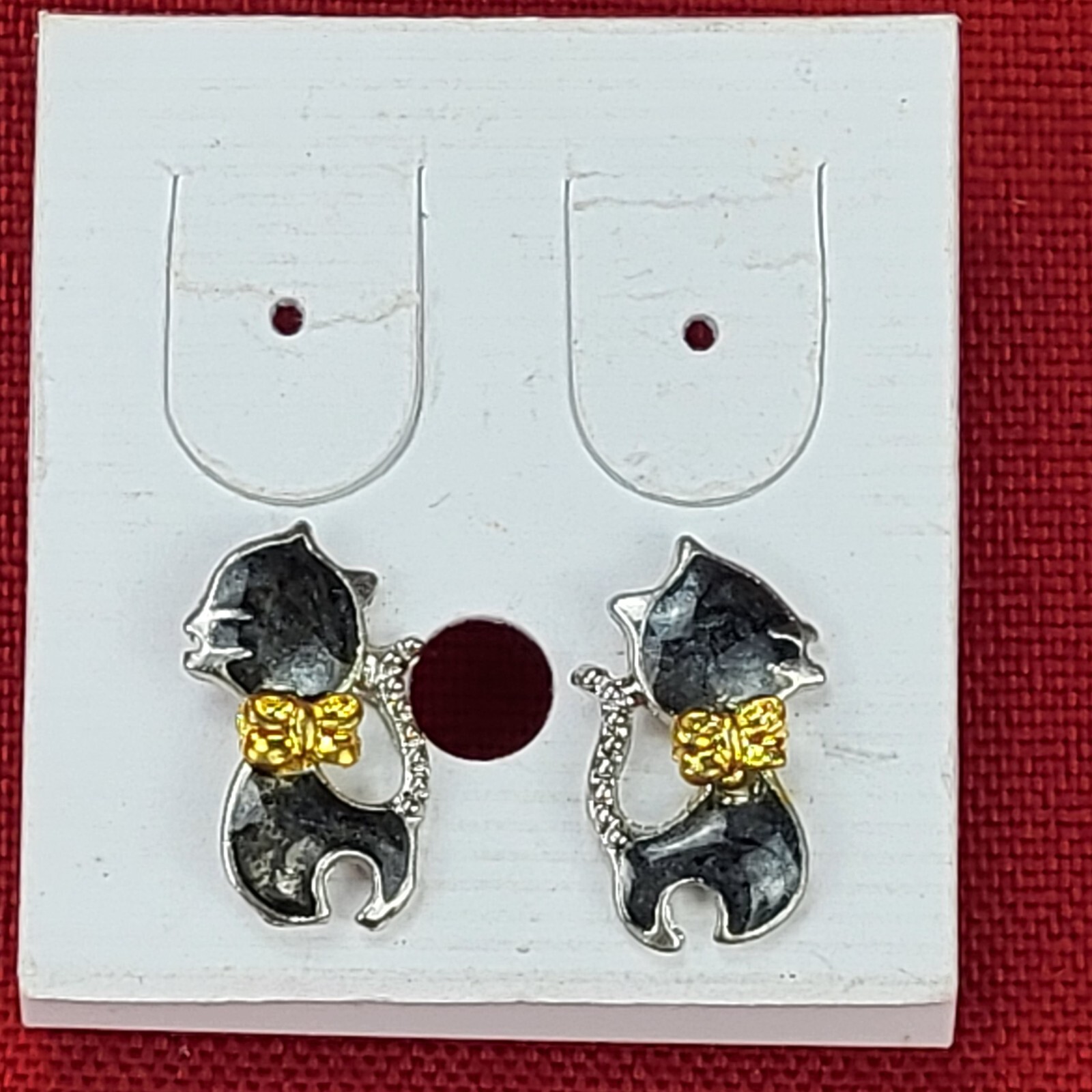Vintage BSTL Gold Tone Black Epoxy Cat Earrings - Fashion Costume Jewelry