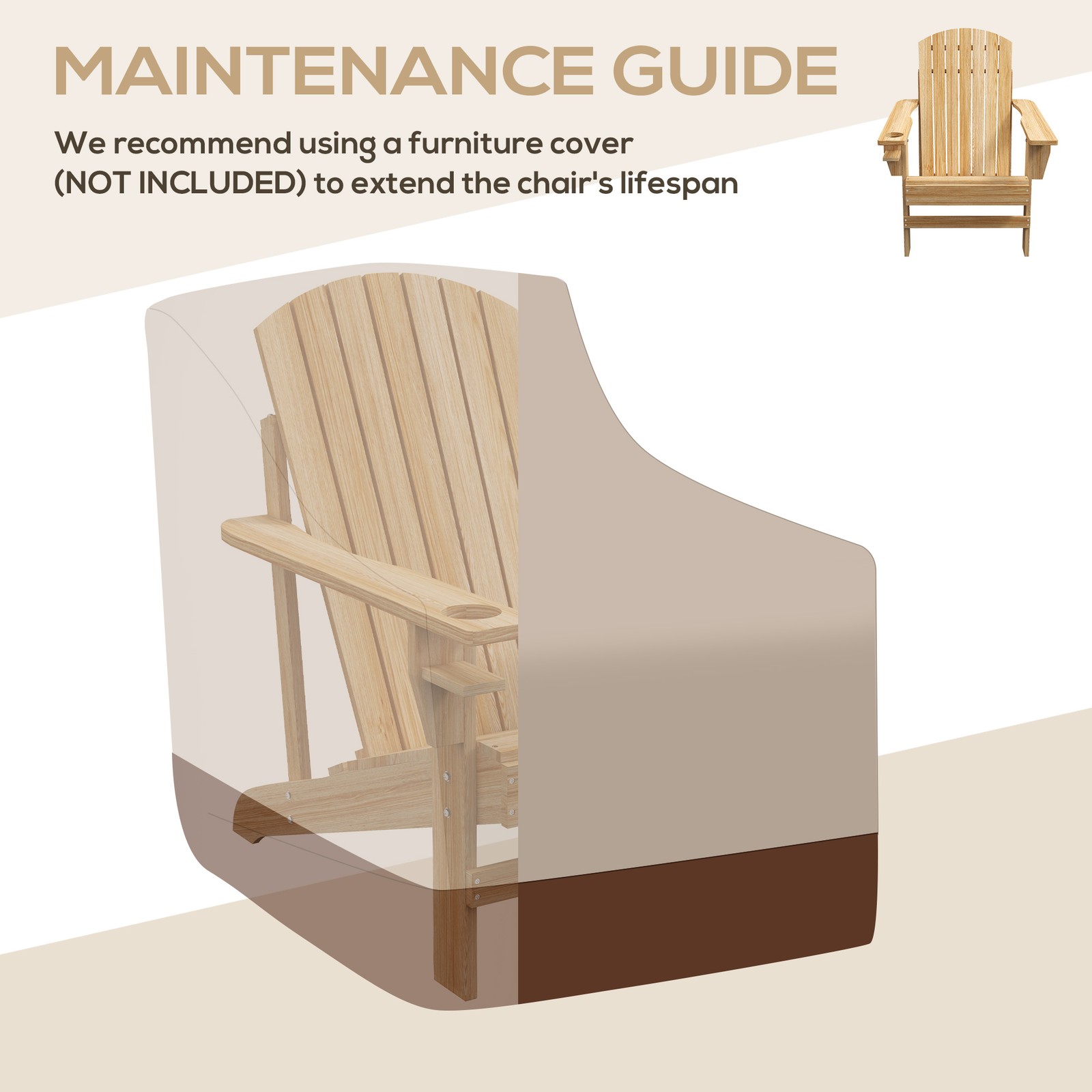 Wood Adirondack Chair, Wooden Outdoor & Patio Seating for Fire Pit, Natural