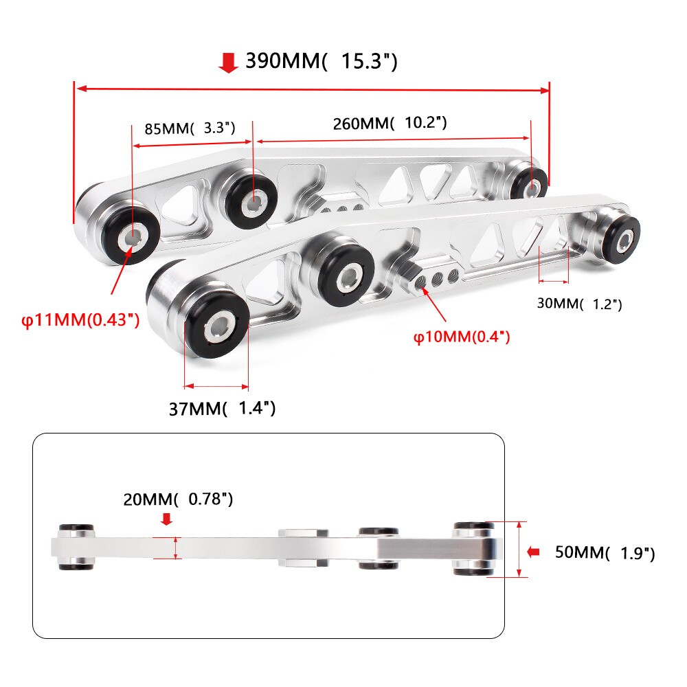 Silver Rear Lower Control Arm + Subframe Brace +Tie Bar for Honda Civic EG 92-95