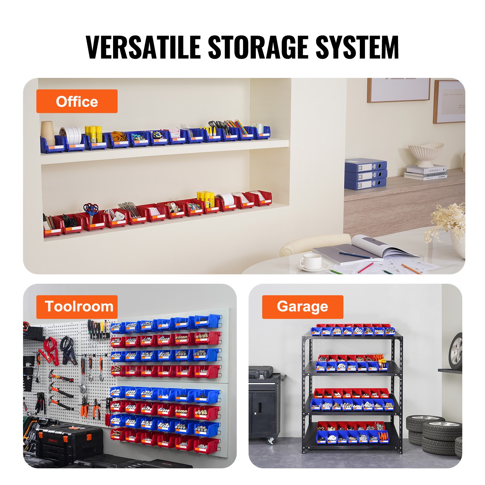 Uimoso Hanging Stackable Storage Bin Plastic Organizer Garage Box 24PCS Blue/Red