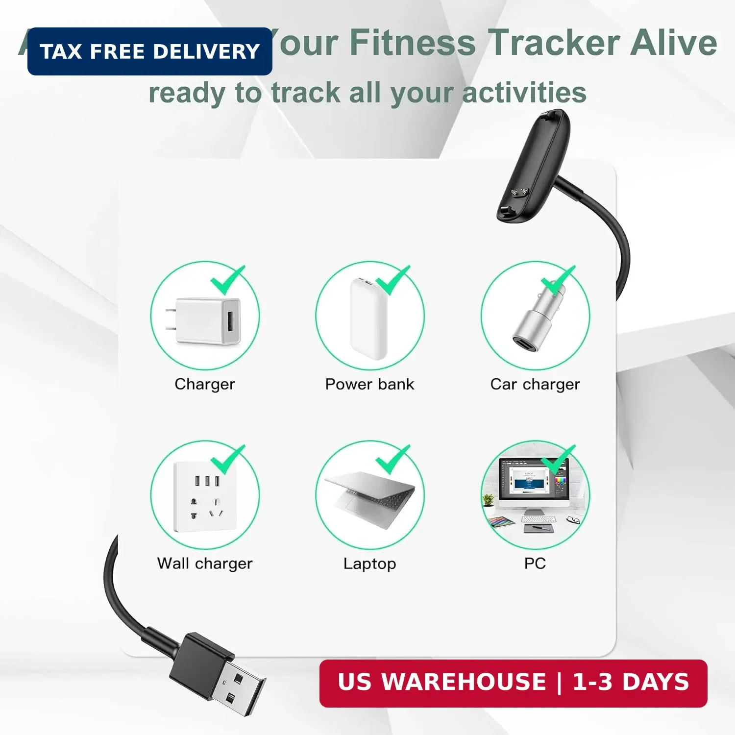 Replace Your Fitbit Inspire 3 Charger Cable 1ft Fast Charging