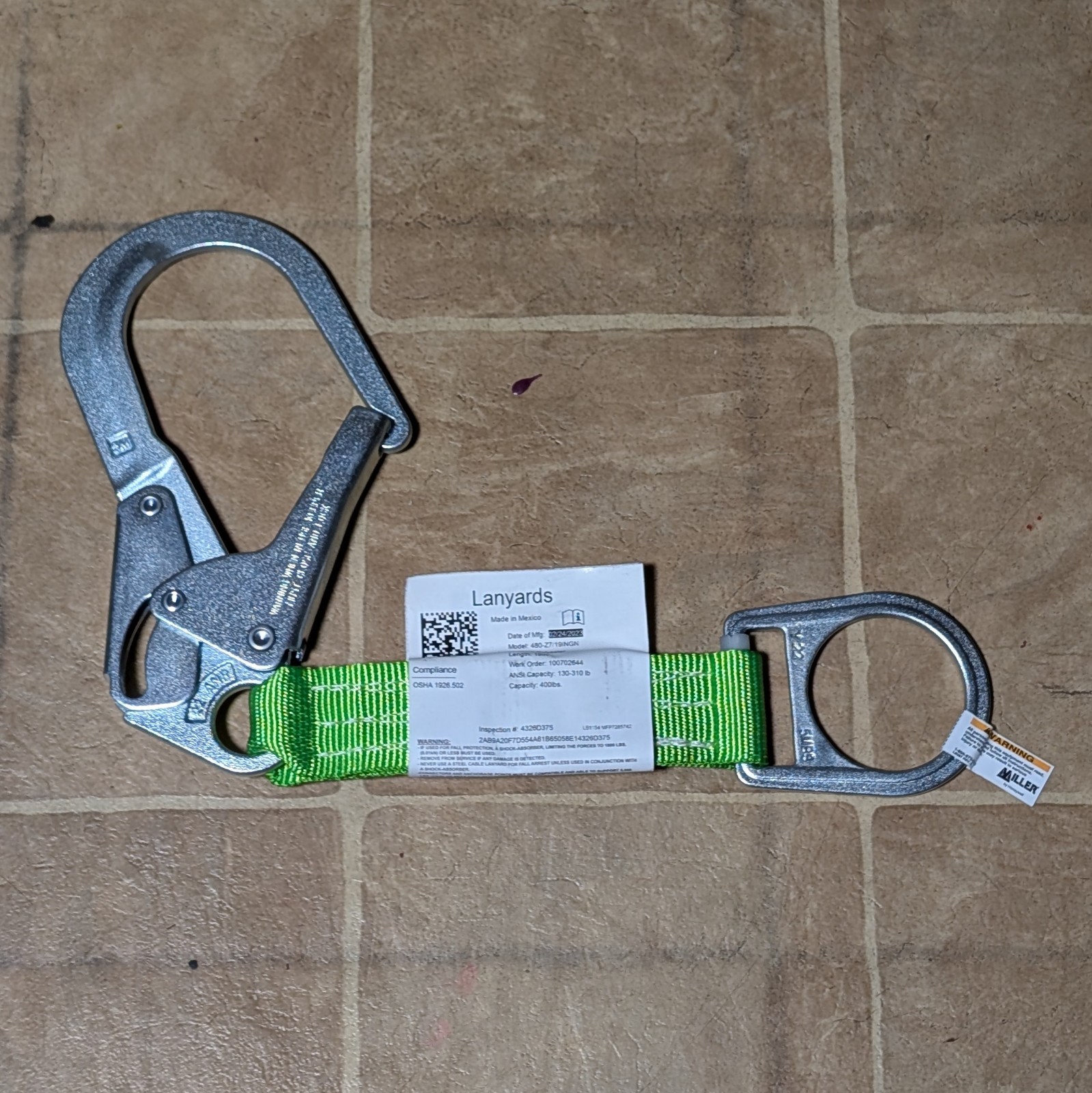 Honeywell Miller 480-Z7/19INGN Rebar Hook Anchor, 19" Length, 400Lb Weight AS-IS