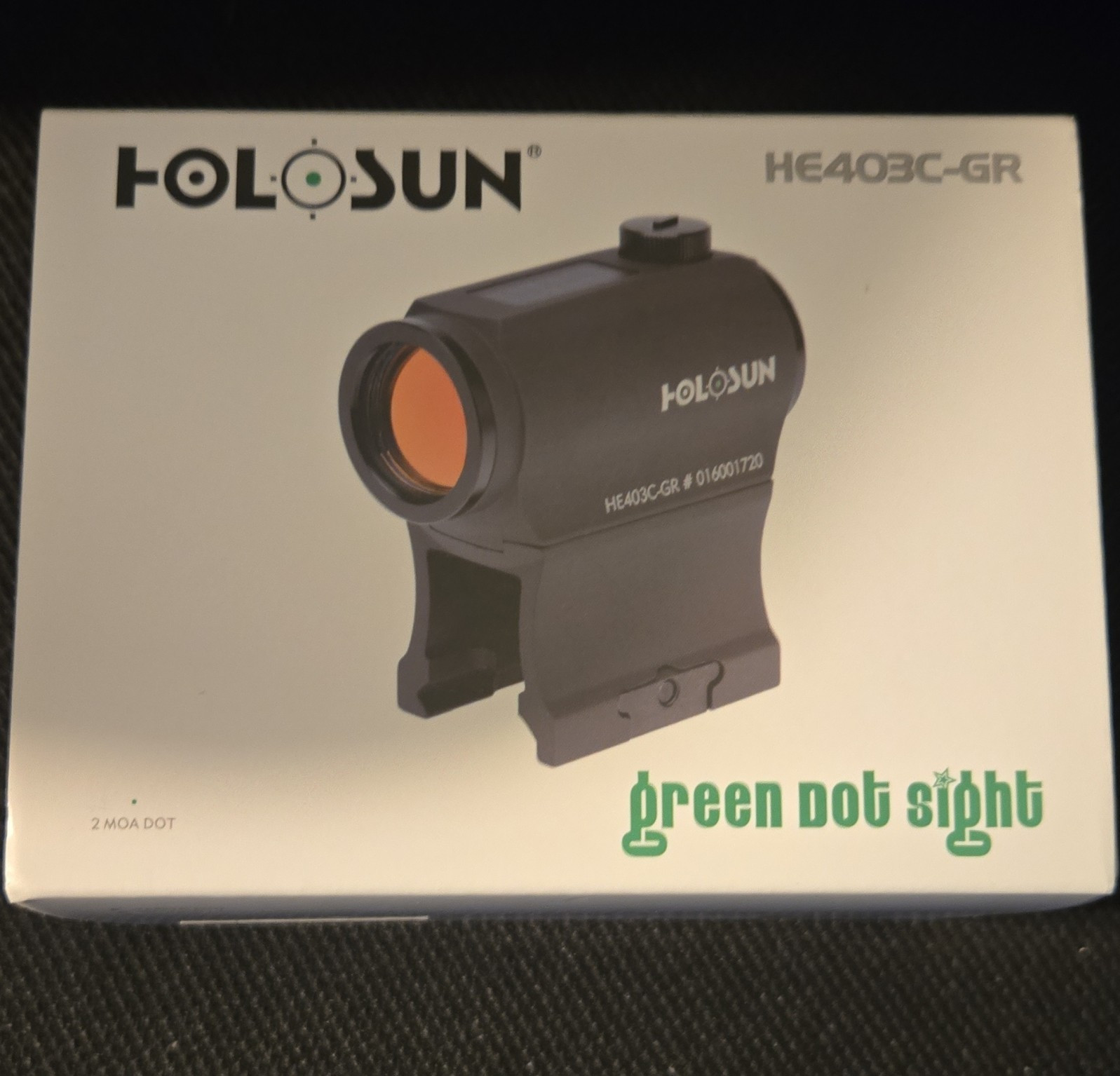HOLOSUN HE403C-GR Green 2 MOA Dot Sight Solar Picatinny Mount 20mm