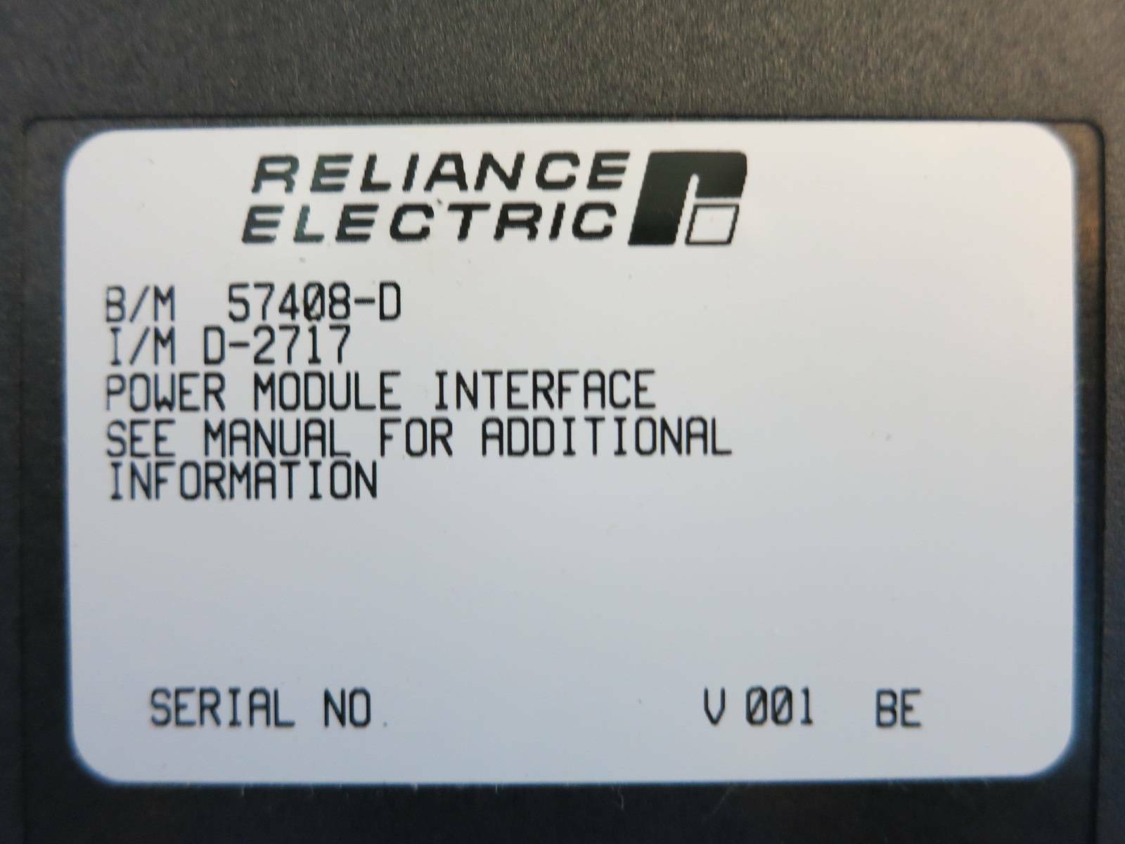 Reliance Electric 57408-D Power Module Interface PLC D-2717 AutoMax