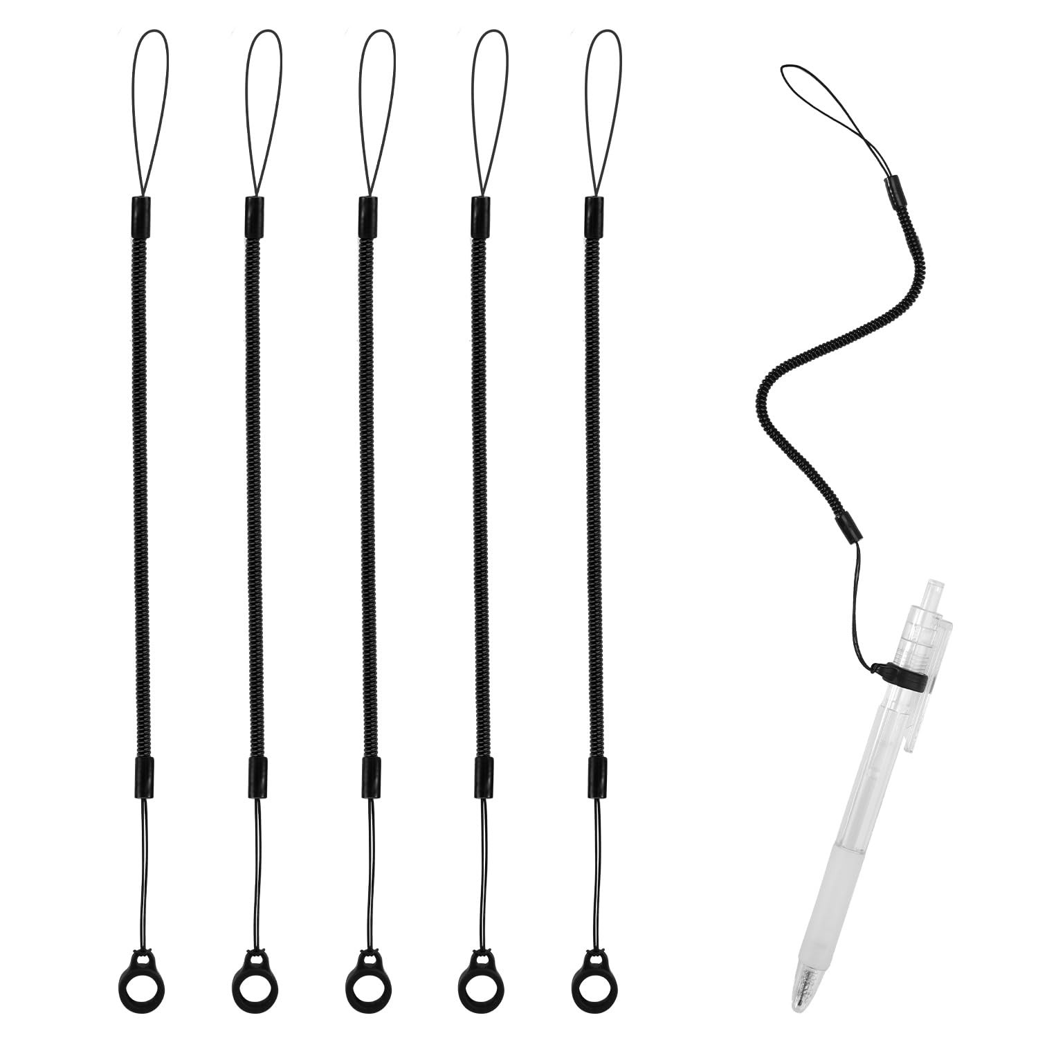 5pcs Elastic Lanyard Tether, Silicone Pen Leash Retractable Black
