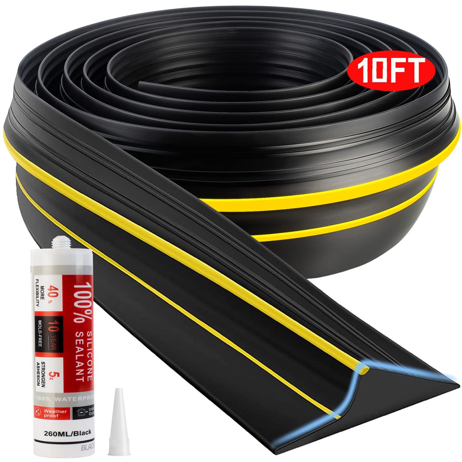 Universal Garage Door Threshold Seal Strip 10FT Kit, Bottom Waterproof Rubber...