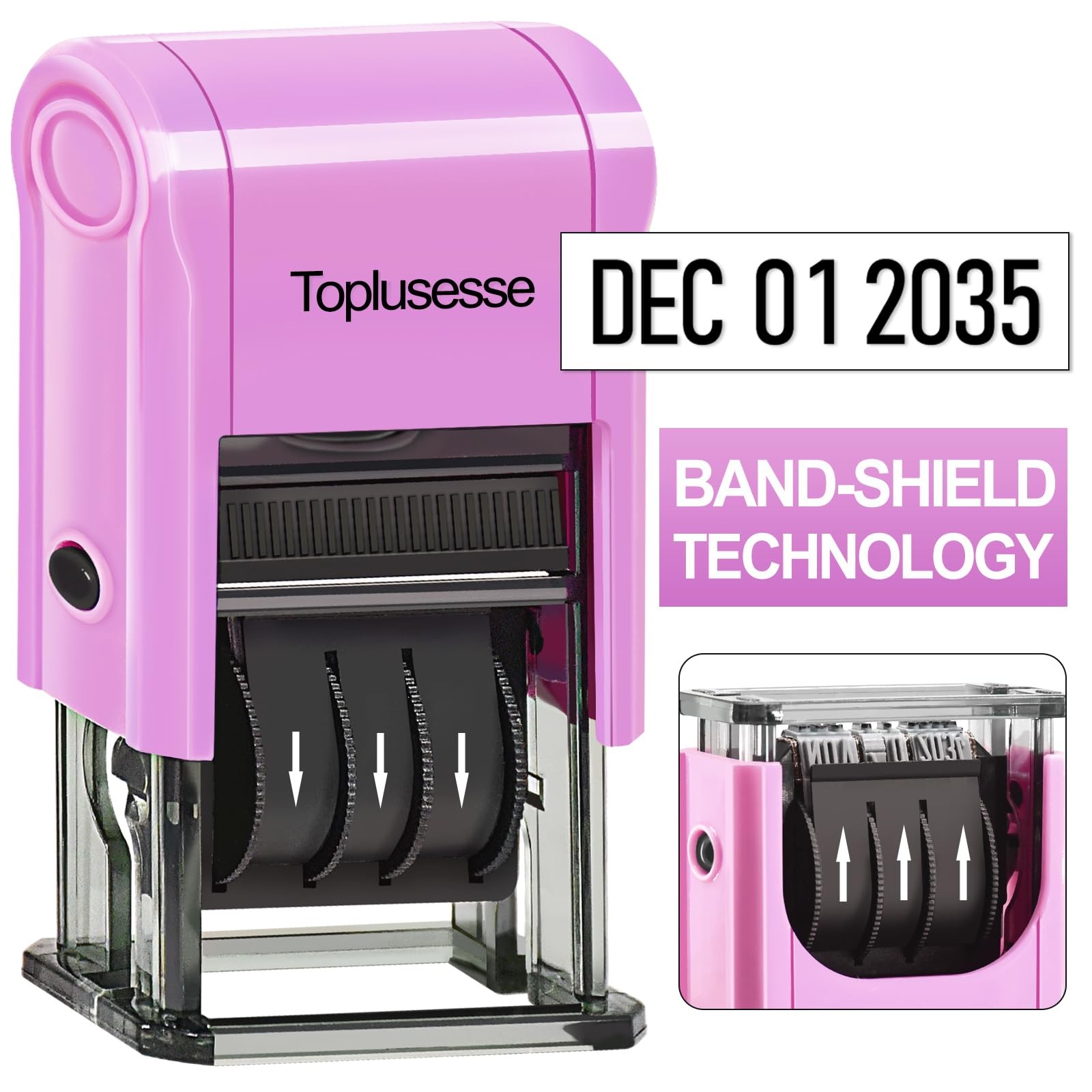 Date Stamp Self Inking Dater Stamp for Business 12 Band Purple Mount Black