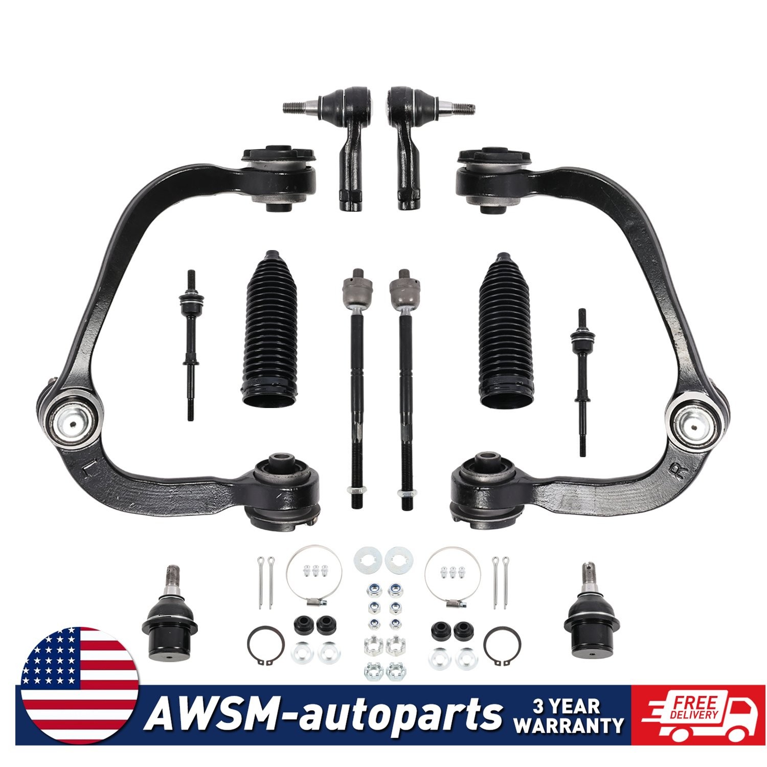 For 2005-2008 Ford F-150 Lincoln Mark 12pc 2WD Front Upper Control Arm Tie Rod
