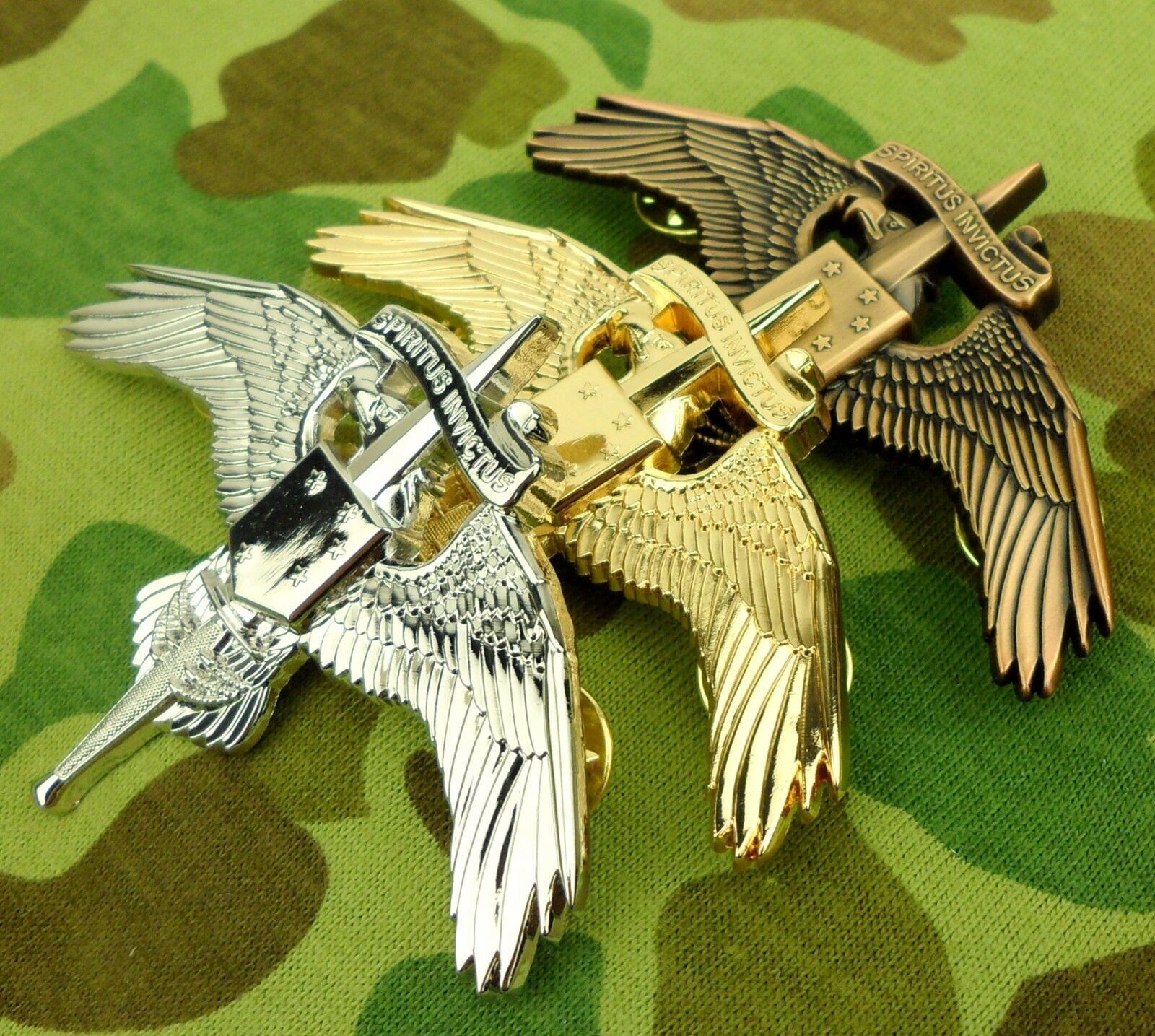 THREE COLORS US MARINE RAIDER INSIGNIA USMC MARSOC BADGE PIN