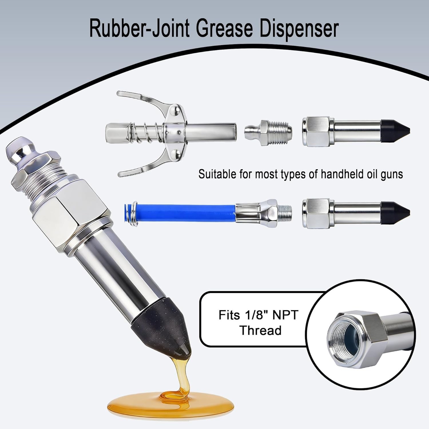 Grease Gun Needle Tip Kit 7PCS Nozzles Adapters Rubber Tip Set