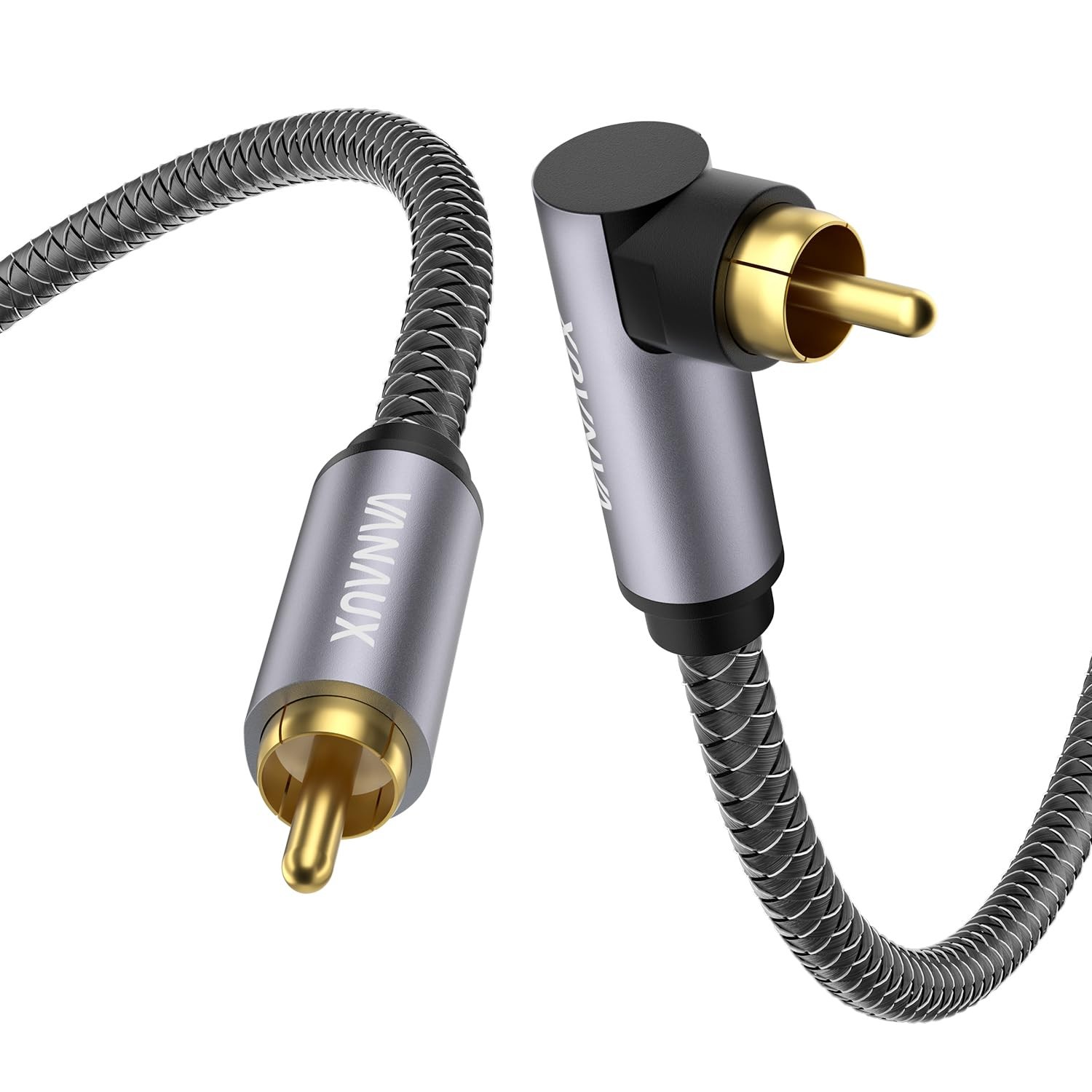 VANAUX Subwoofer RCA Cable 90 Degree to Audio 2 ft, Grey
