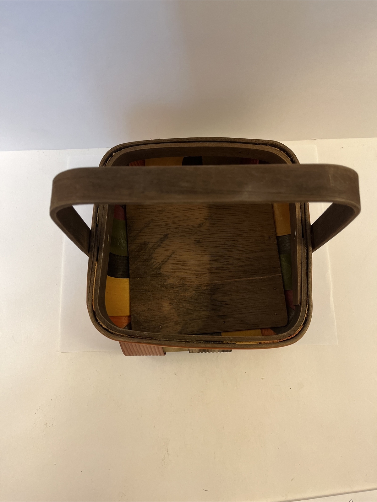 Multicolor Split Wood Square Basket With Handle