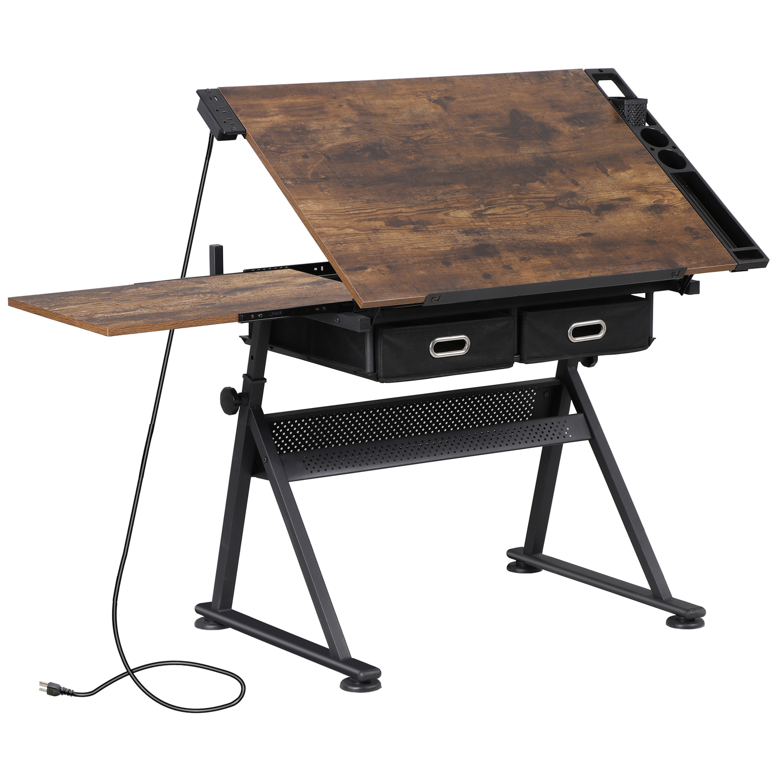 Drafting Table Artist Desk Drawing Table Adjustable Tabletop with Outlet Retro