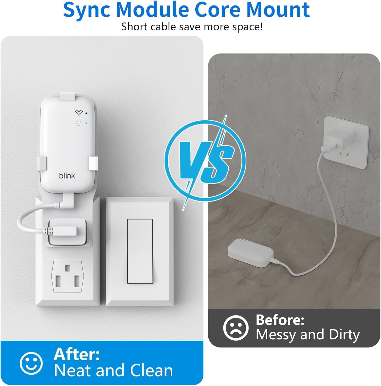 No-Drill Wall Outlet Mount for Blink Sync Module Core - Clean Cable Management