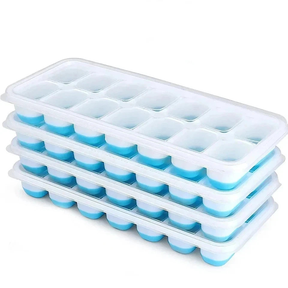 Ice Cube Tray Silicone Ice Tray, 14 Ice Cube Molds with Lids, Stackable