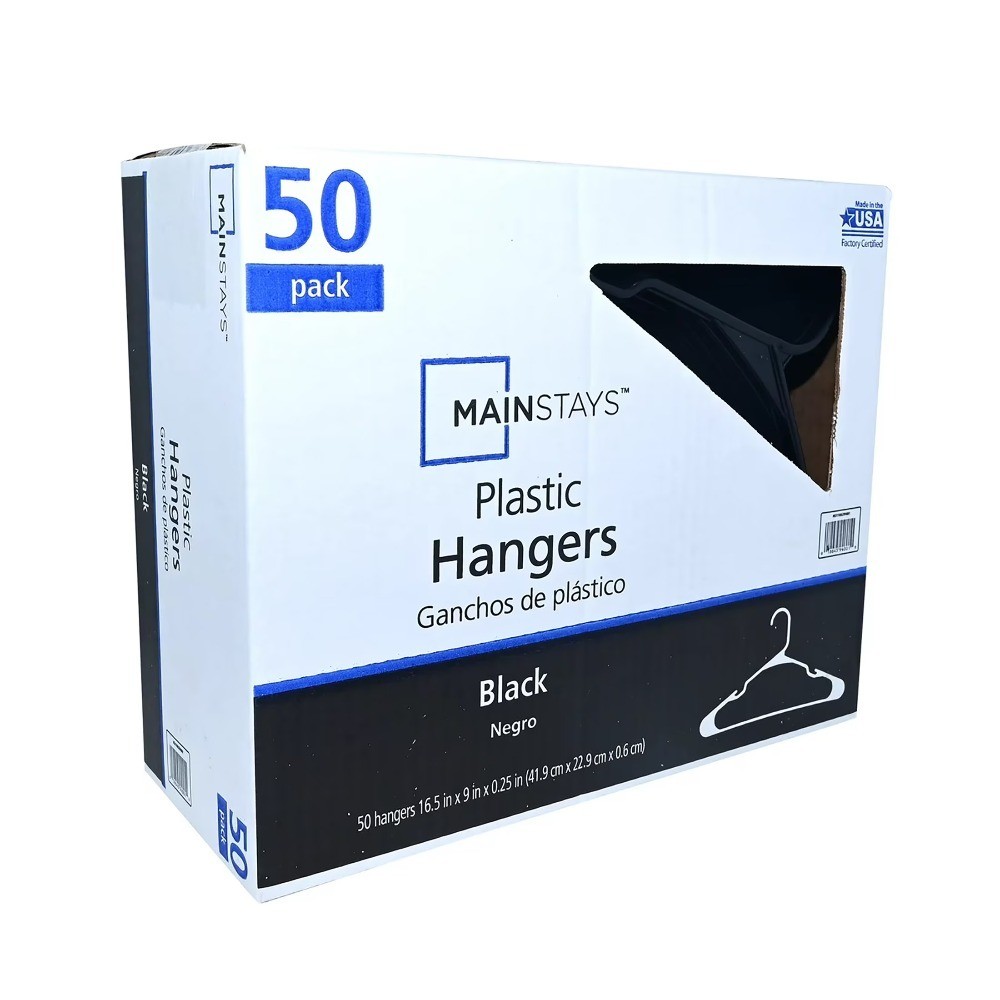 Plastic Clothes Hangers, Black, 50-Count, Lightweight & Durable for Everyday