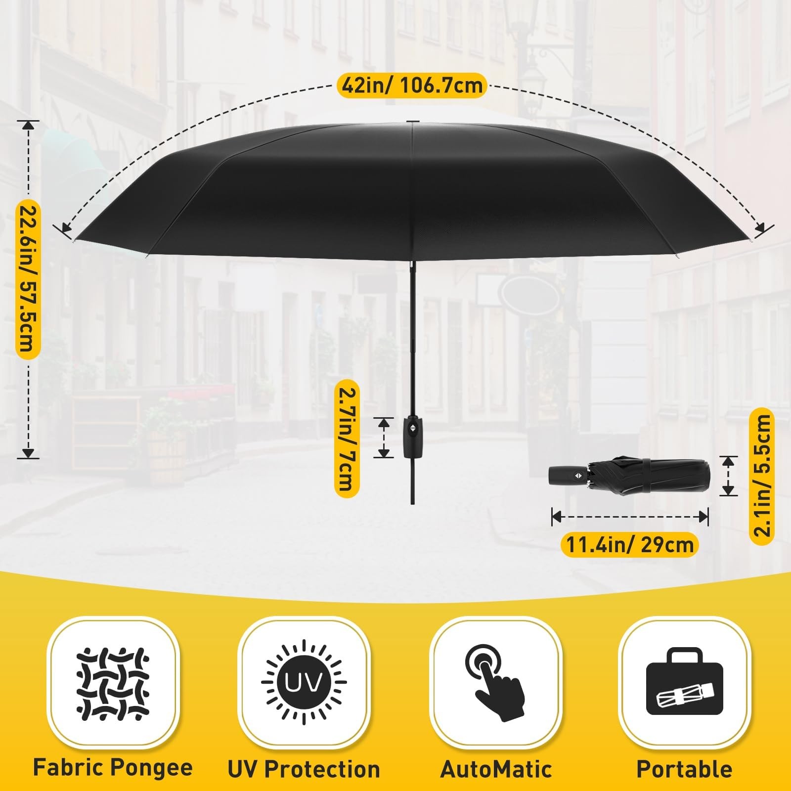 SmartTrends Windproof Travel Umbrella, Compact Easy Compact, Black