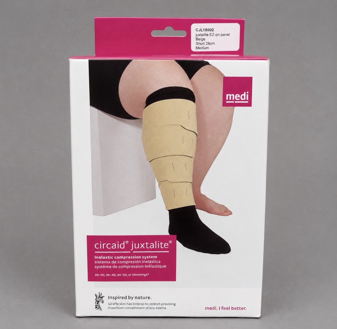 Medi Circaid Juxtalite Lower Leg EZ-on Panel Beige Short 28cm Medium NEW in Box