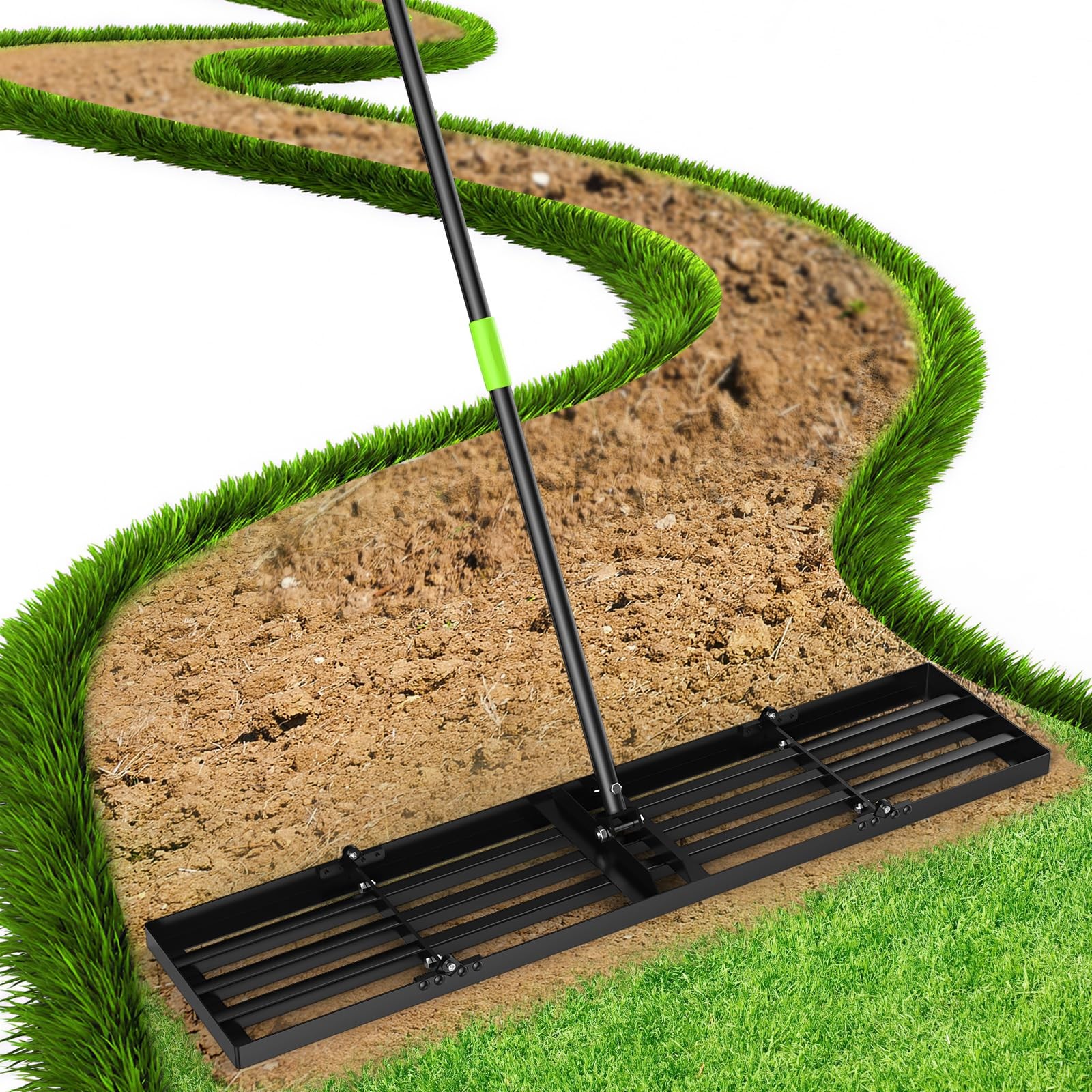 36" Heavy Duty Lawn Leveling Rake with Adjustable Handle for Soil & Sand