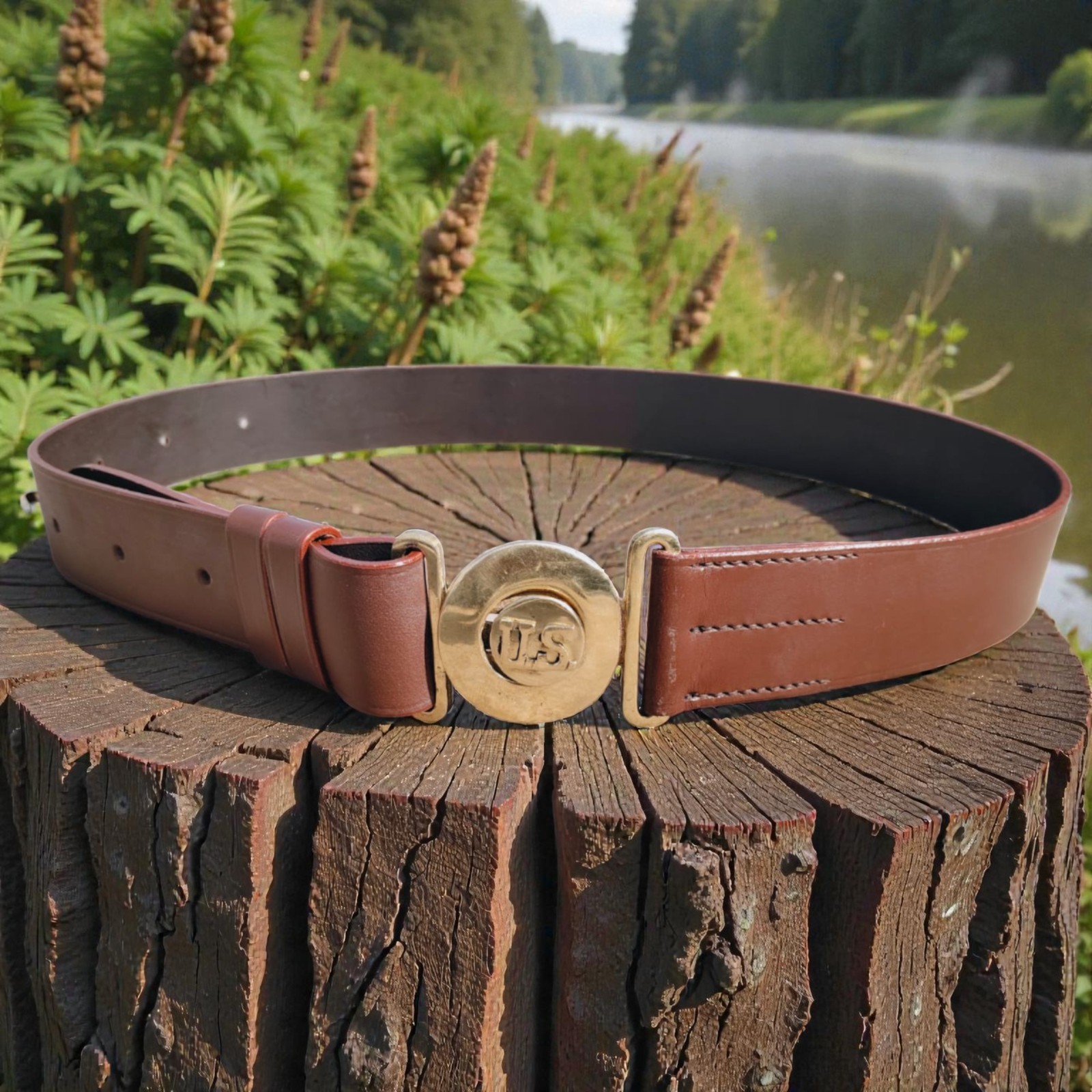 Warcraft Exports U.S. Officer Leather Belt Reproduction with Solid U.S. Brass DB