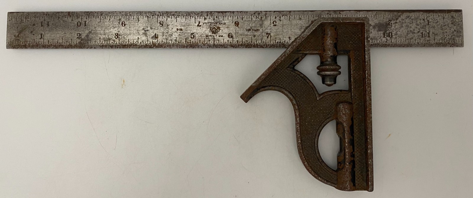 Antique Starrett 12" Combination Square Antique Cast Iron Patina Decor Tool No 4