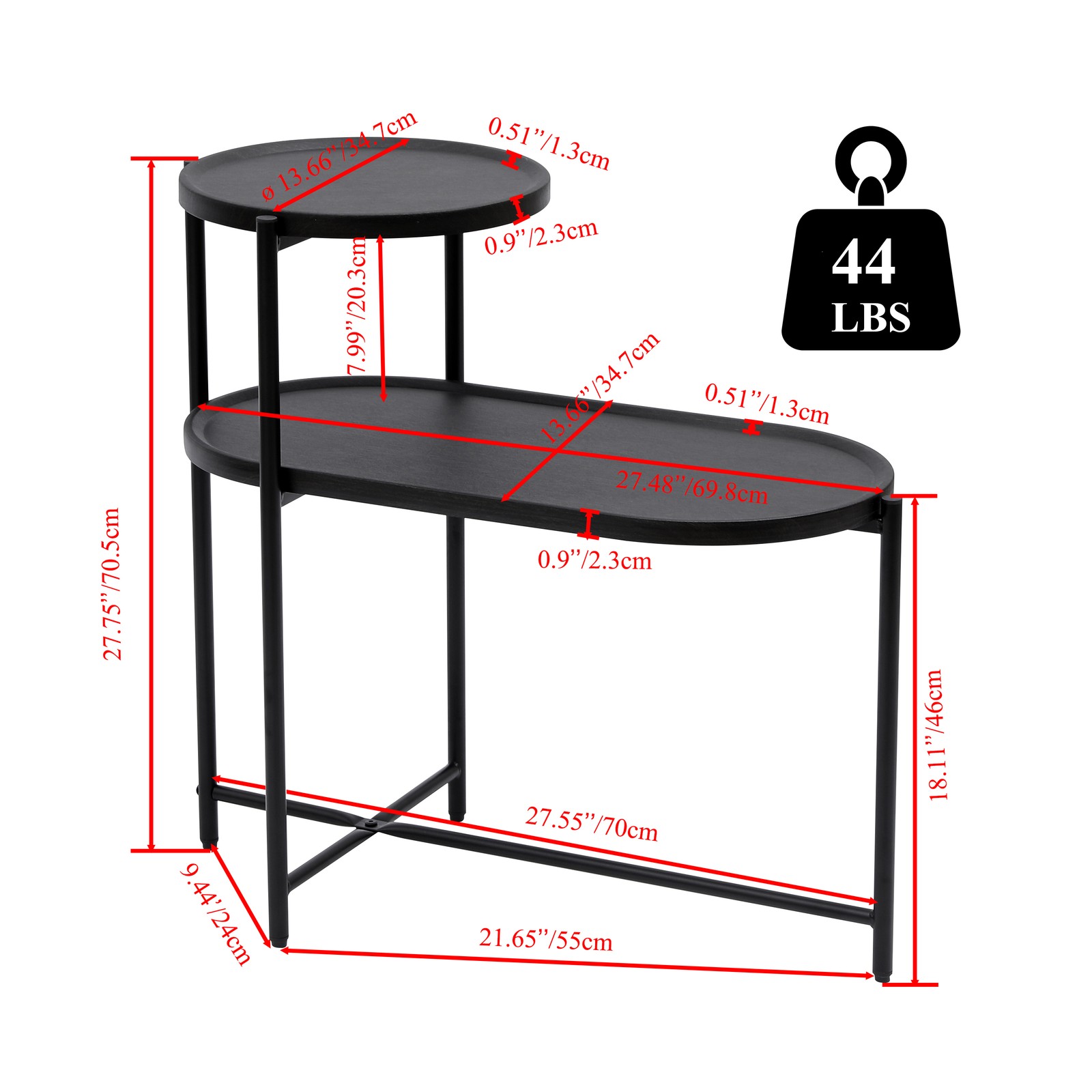 Round Coffee Table with Storage Tray 2 Tier End Tables Wooden Small Side Table