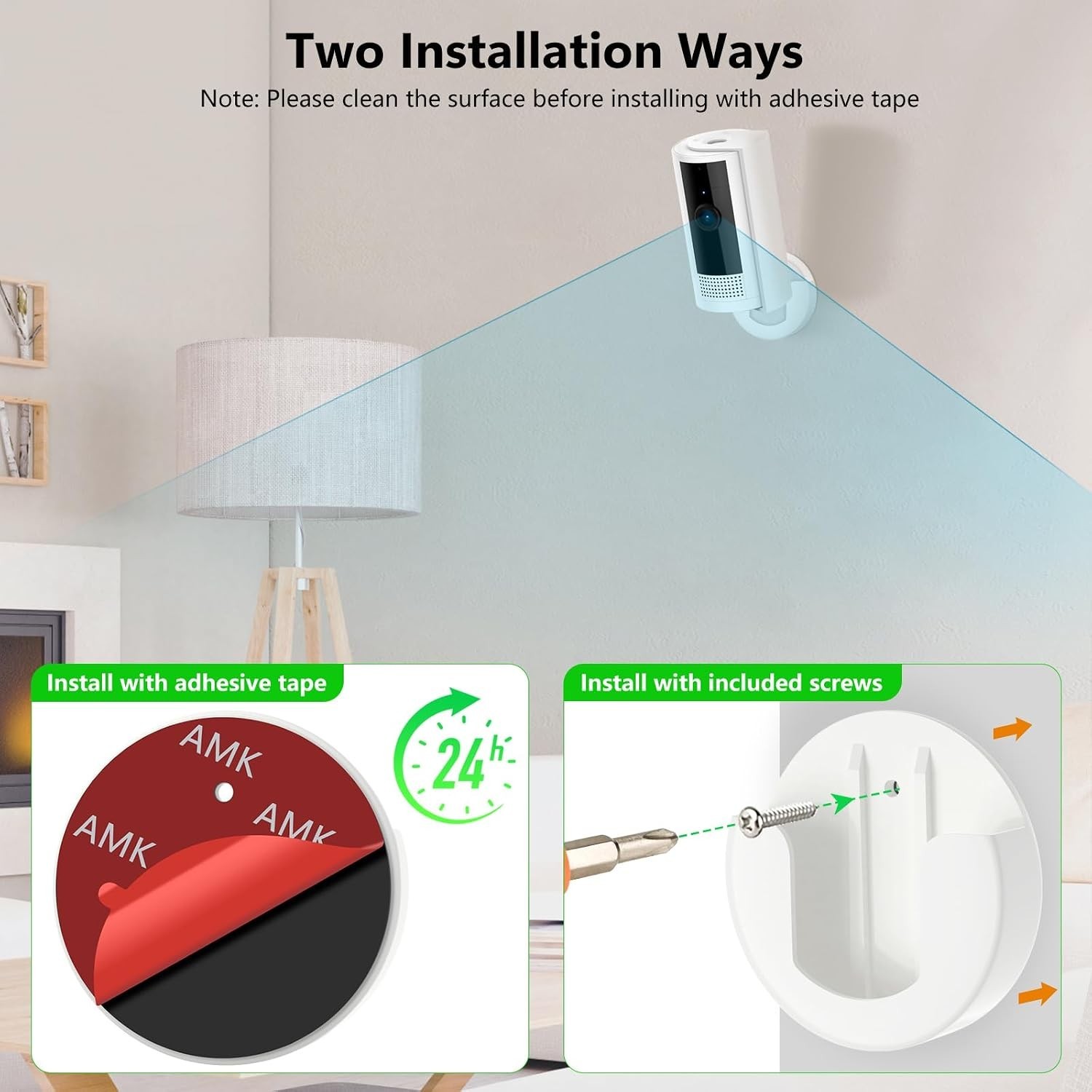 Screwless Wall Mount Bracket for Ring Indoor Cameras - Easy 2 Pack Installation