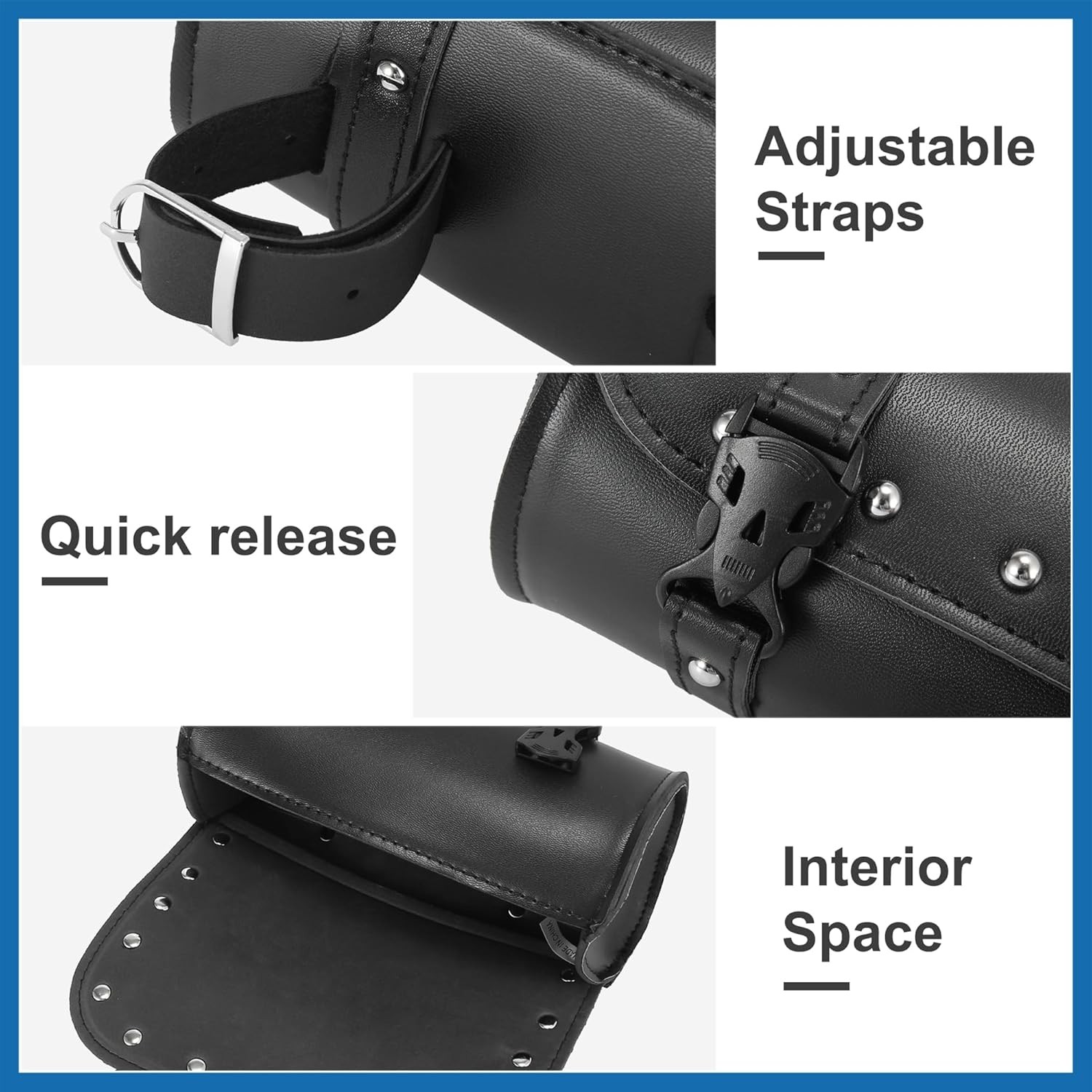 "Universal Motorcycle Fork & Handlebar Tool Bag, Waterproof Faux Leather - Black