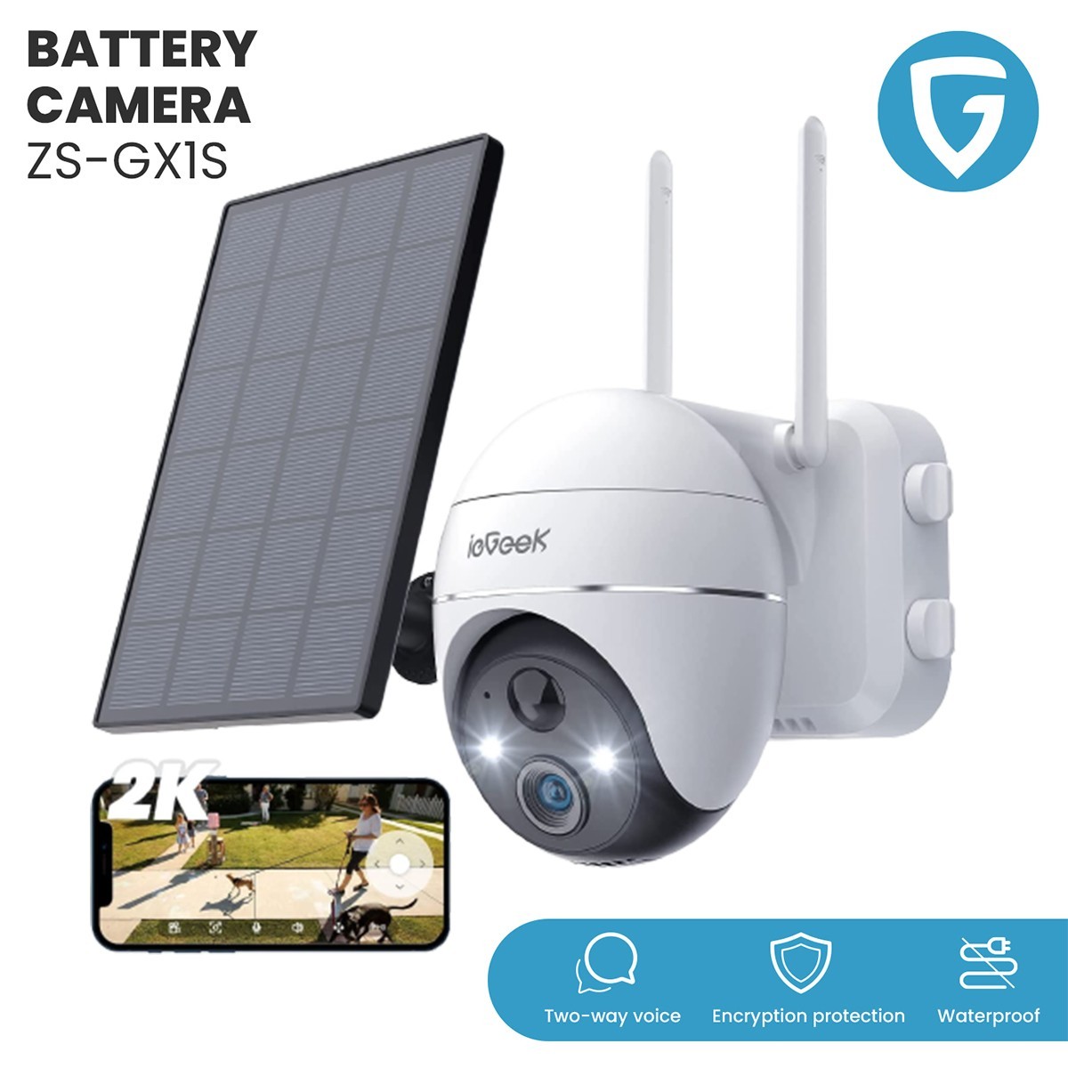 ieGeek Wireless Outdoor Solar Wifi Camera 360° PTZ Home Battery Security CCTV