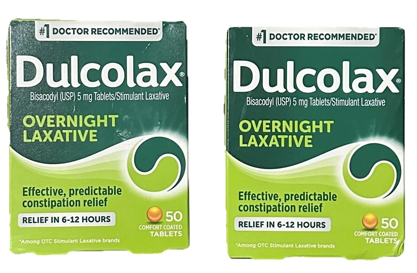 Dulcolax Overnight Laxative Bisacodyl 5mg Tablets 50 Ct Lot of 2 Boxes Exp 2027