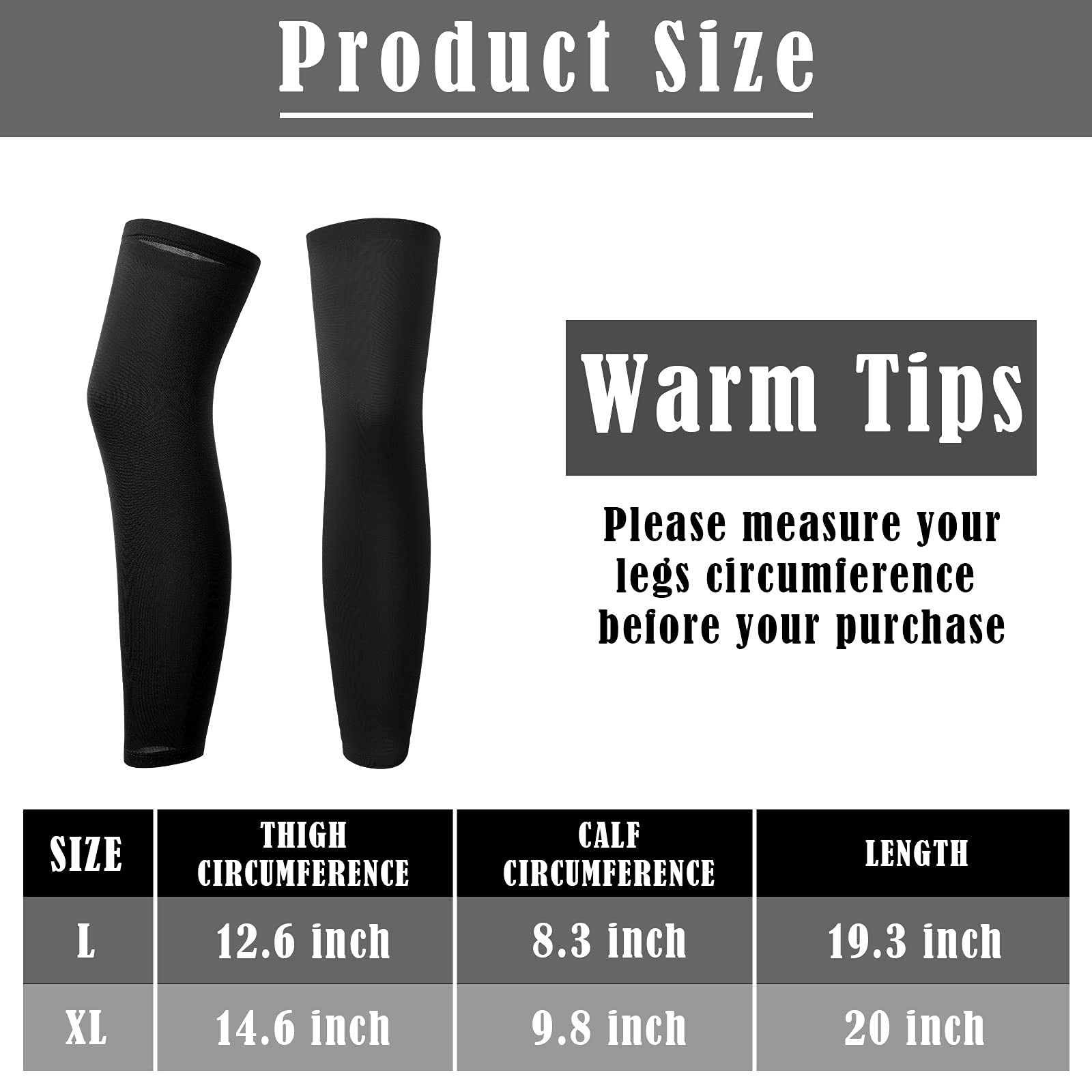 Skylety 3 Pairs Compression Leg Sleeves Large, Black, Dark Grey, Navy Blue