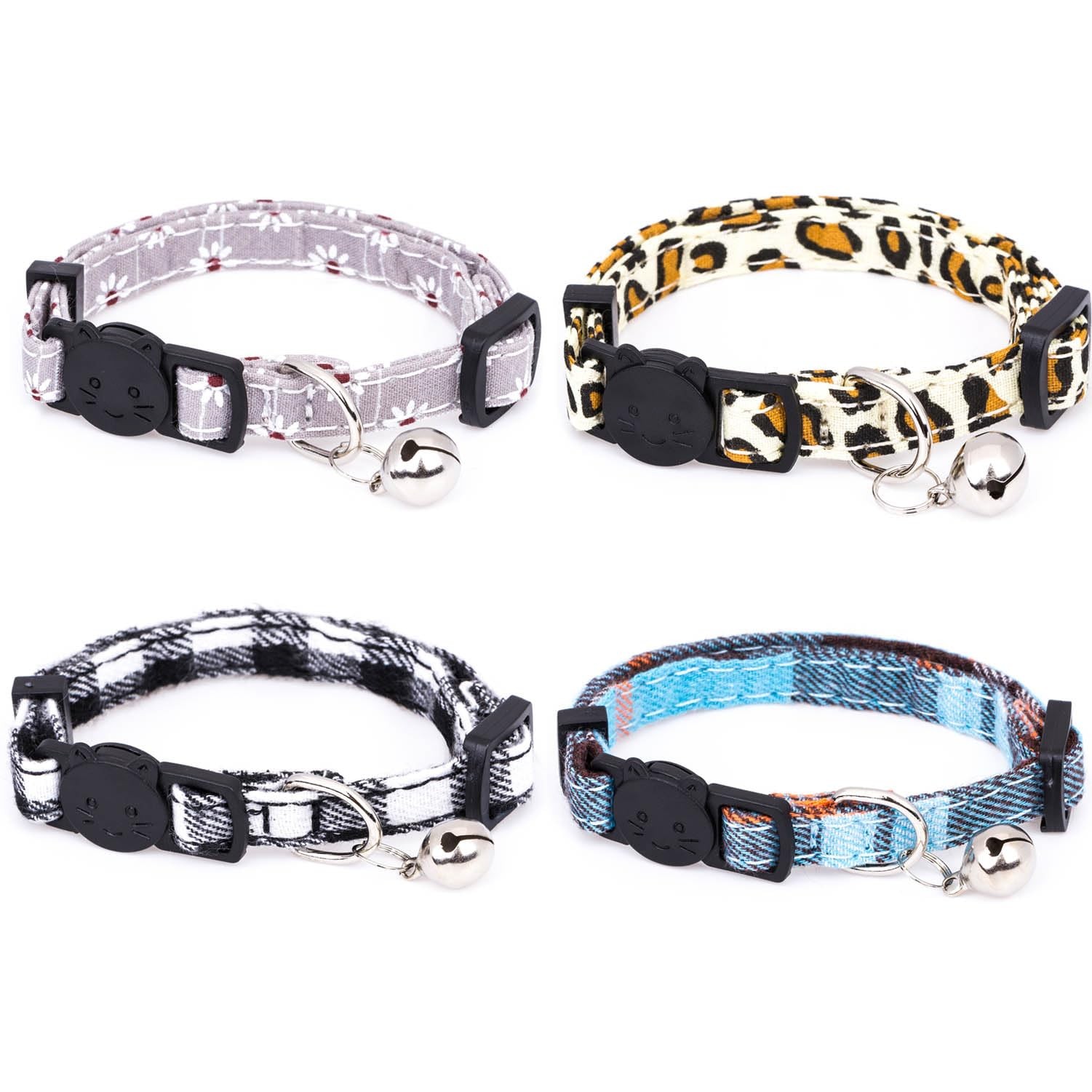 4 Pack Cotton Breakaway Cat Collar with Bell,Safety Adjustable Elegant
